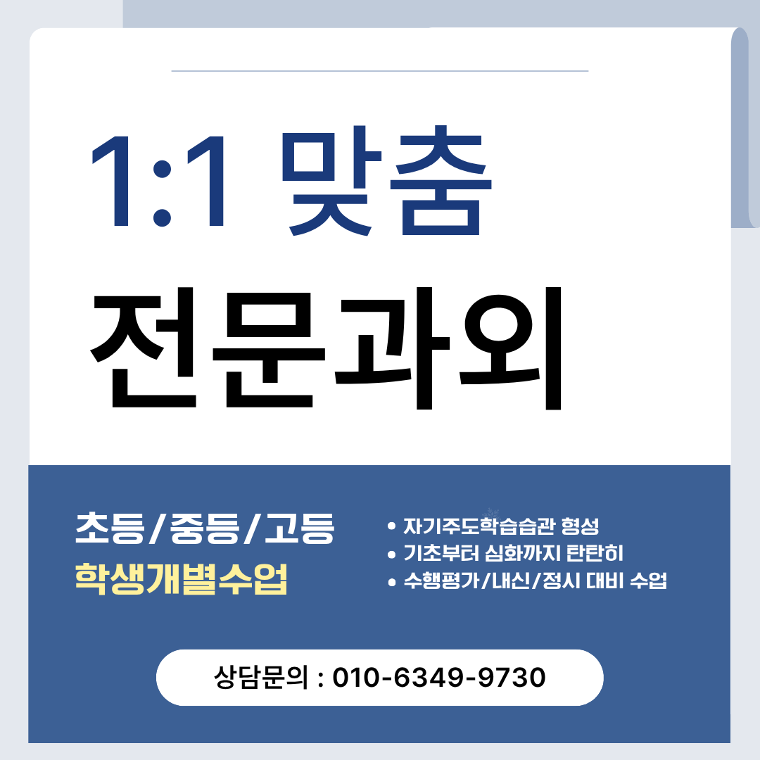 1:1 맞춤 전문과외 수업 안내